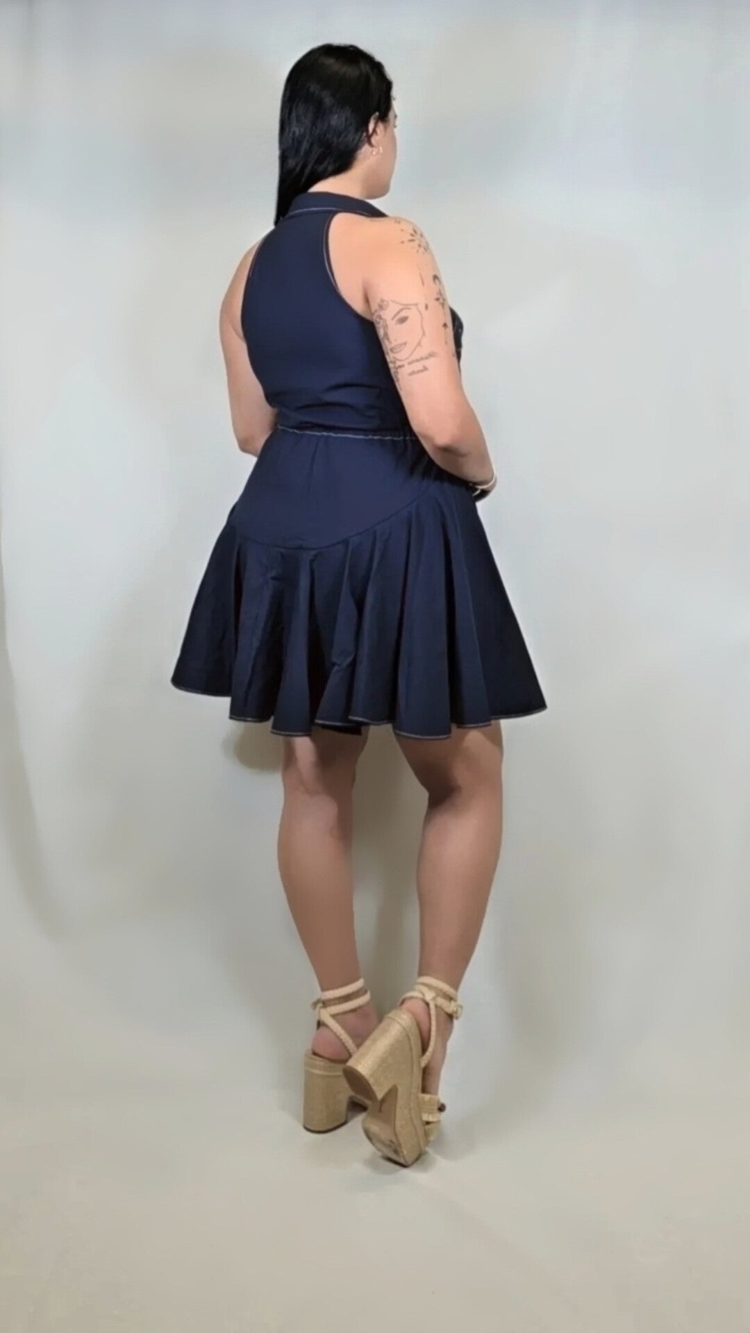 Denim Halter Neck Button Down Mini Shirt Dress