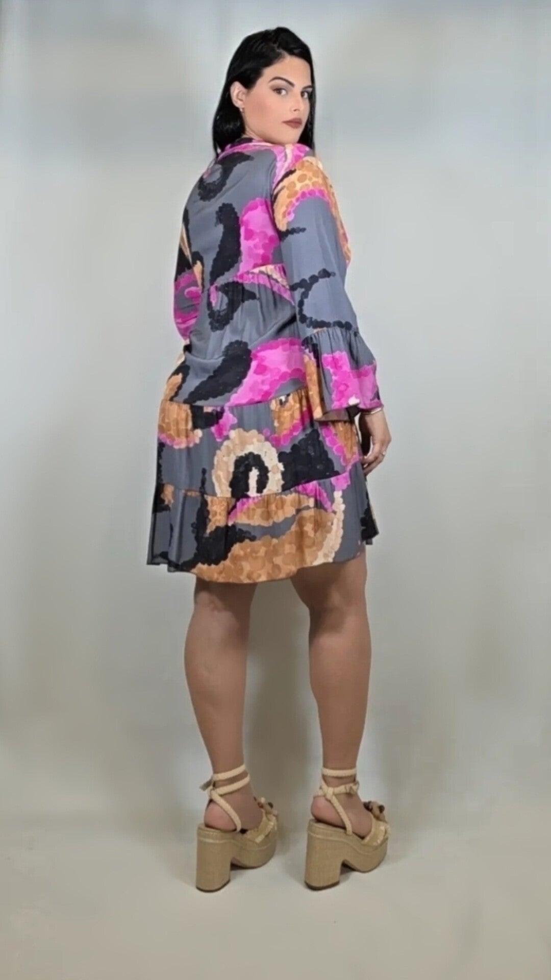 Bohemian Print Short Dress Flowy Loose Fit