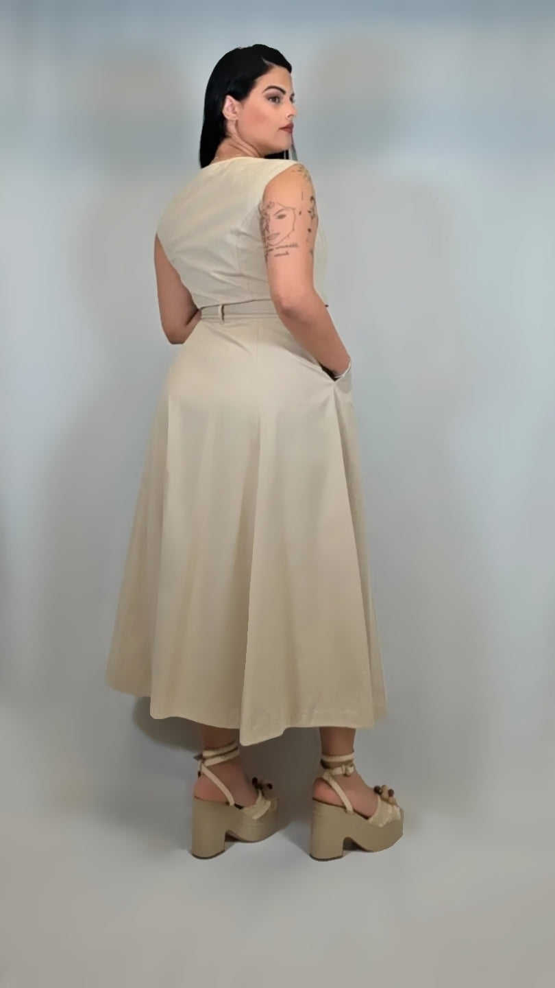 Sleeveless Front Zipper Nude Dress