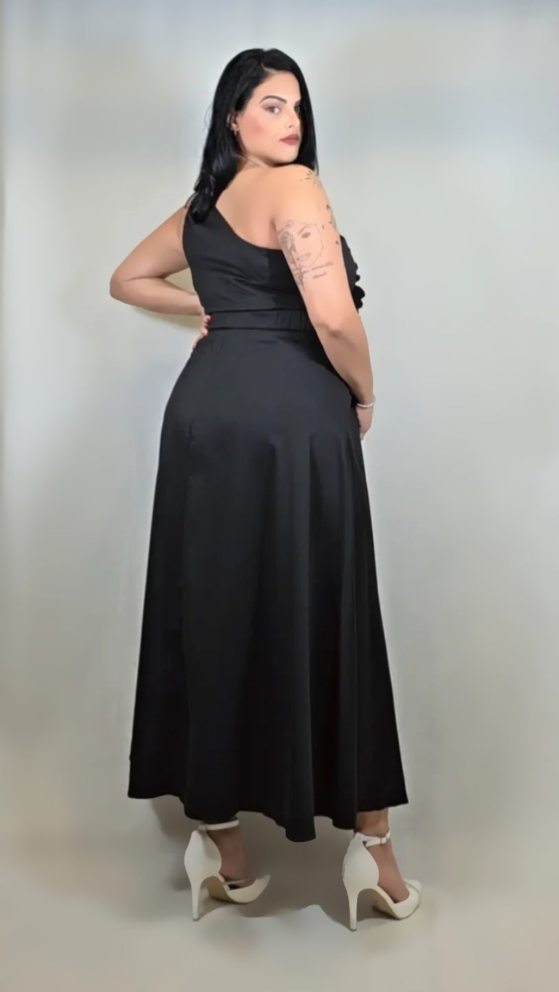 Black One-Shoulder 3d Flower Cocktail Dress