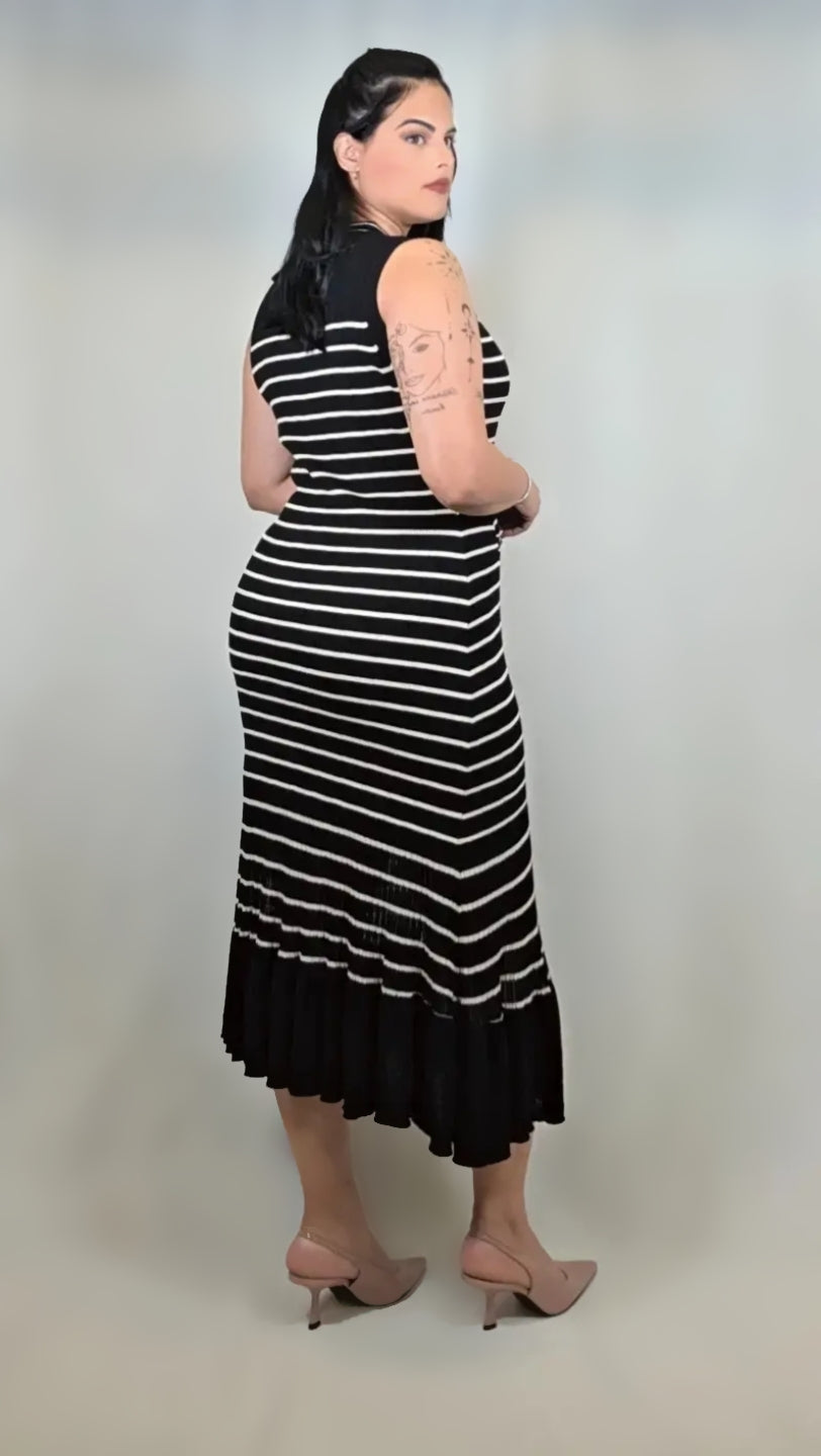 Button Down Stripe Dress In Black