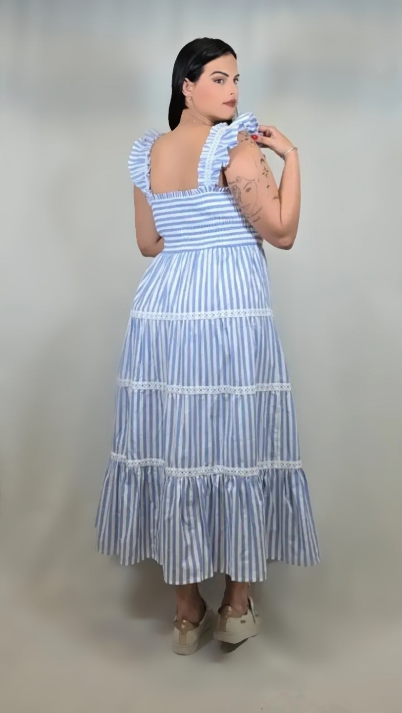 Light Blue Stripped Midi Dress