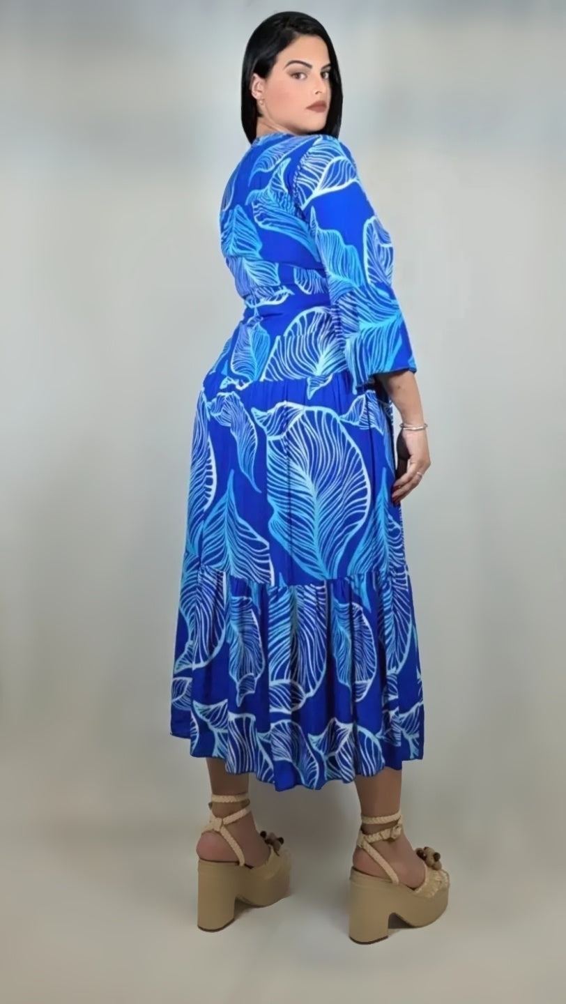 V-Neck Printed Loose Dress