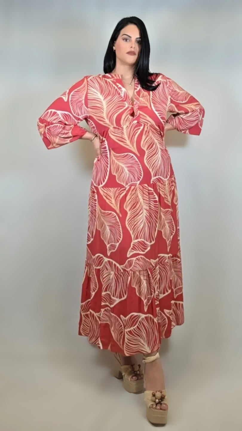 V-Neck Printed Loose Dress