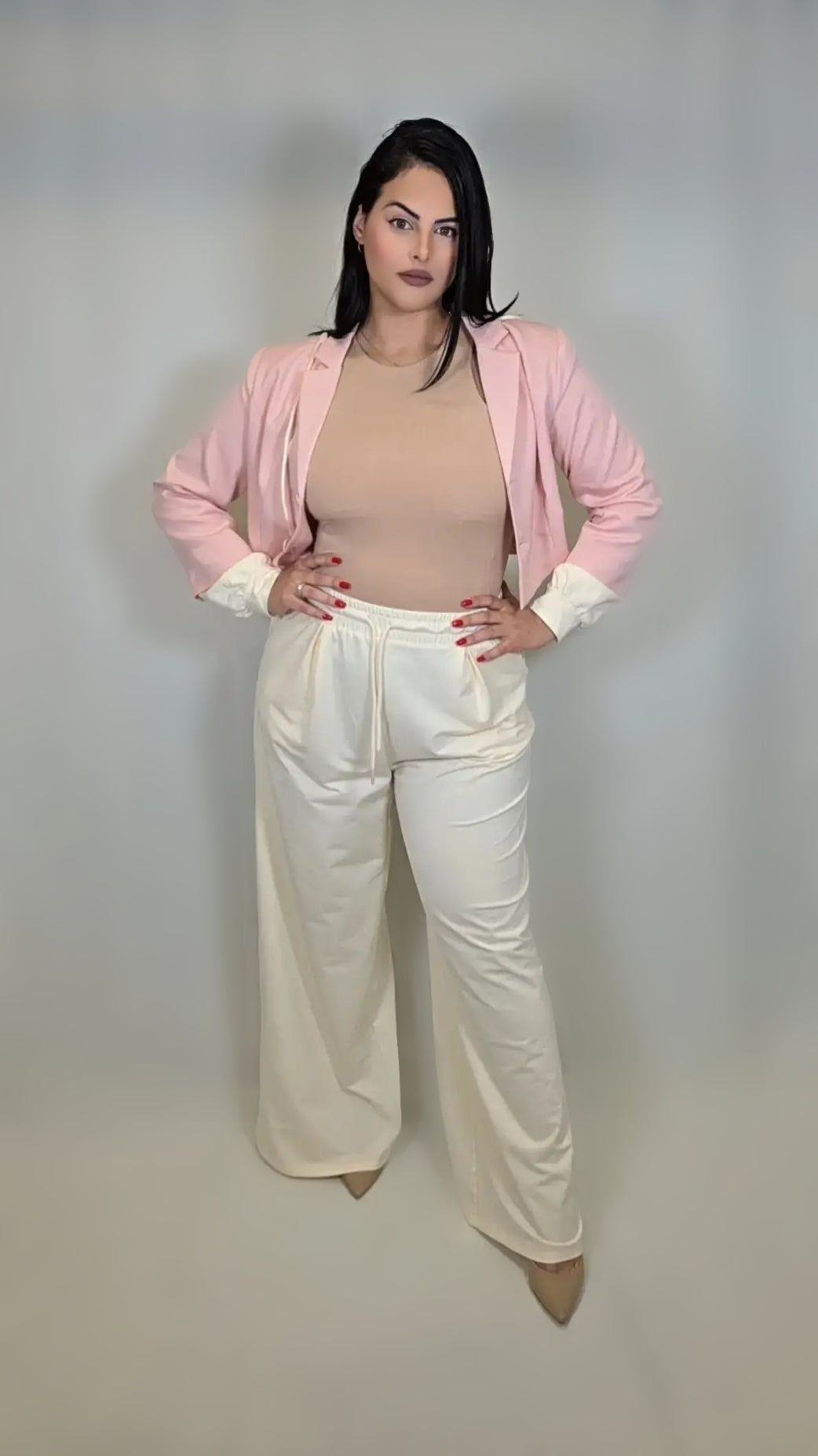 2 Piece Set Dressy Crop Hoodie w/ Wide Leg Pant