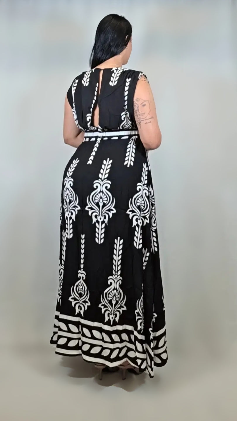 Black and White Printed Maxi Dress