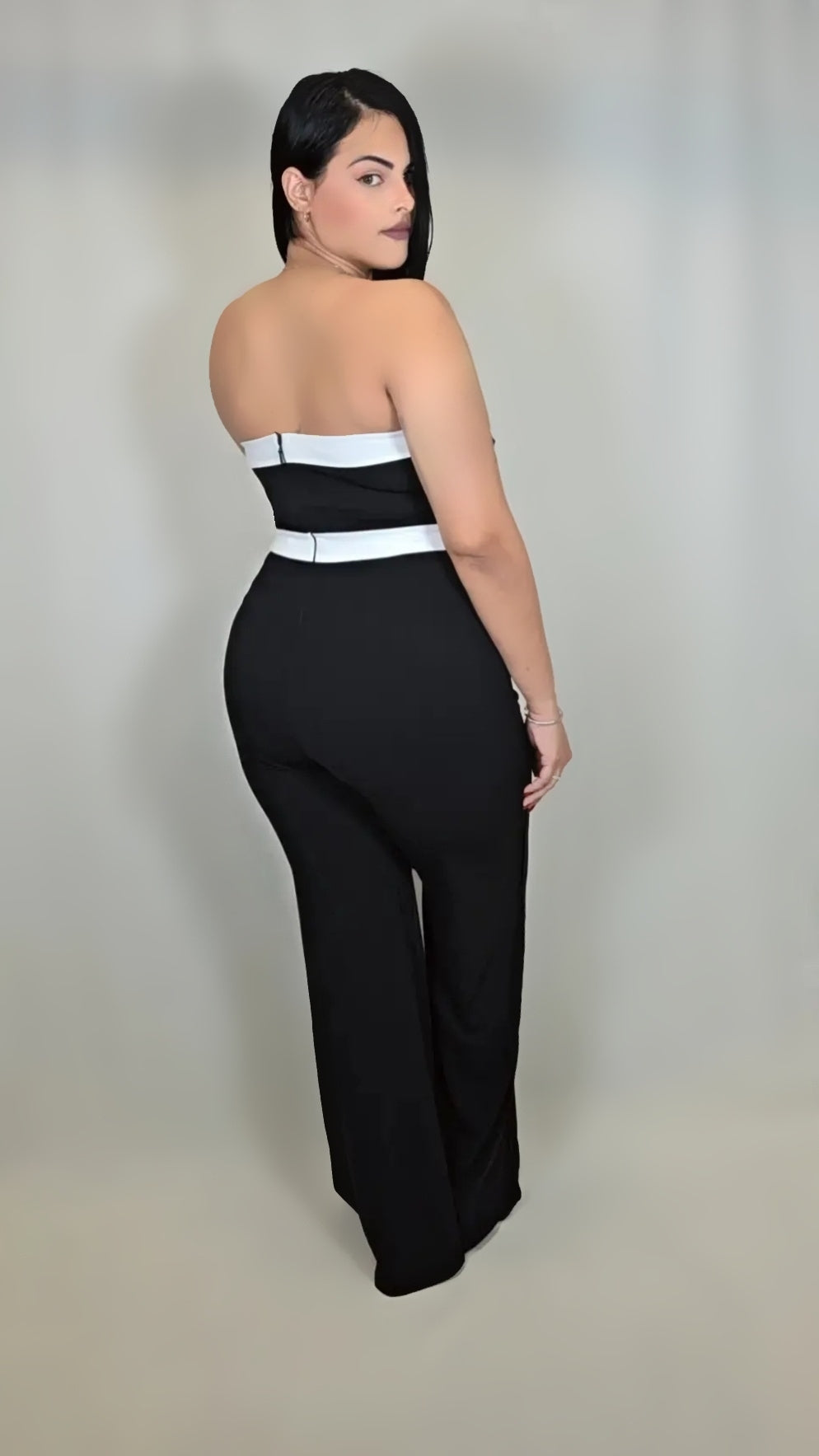 Black & White Strapless High Waist Jumpsuit