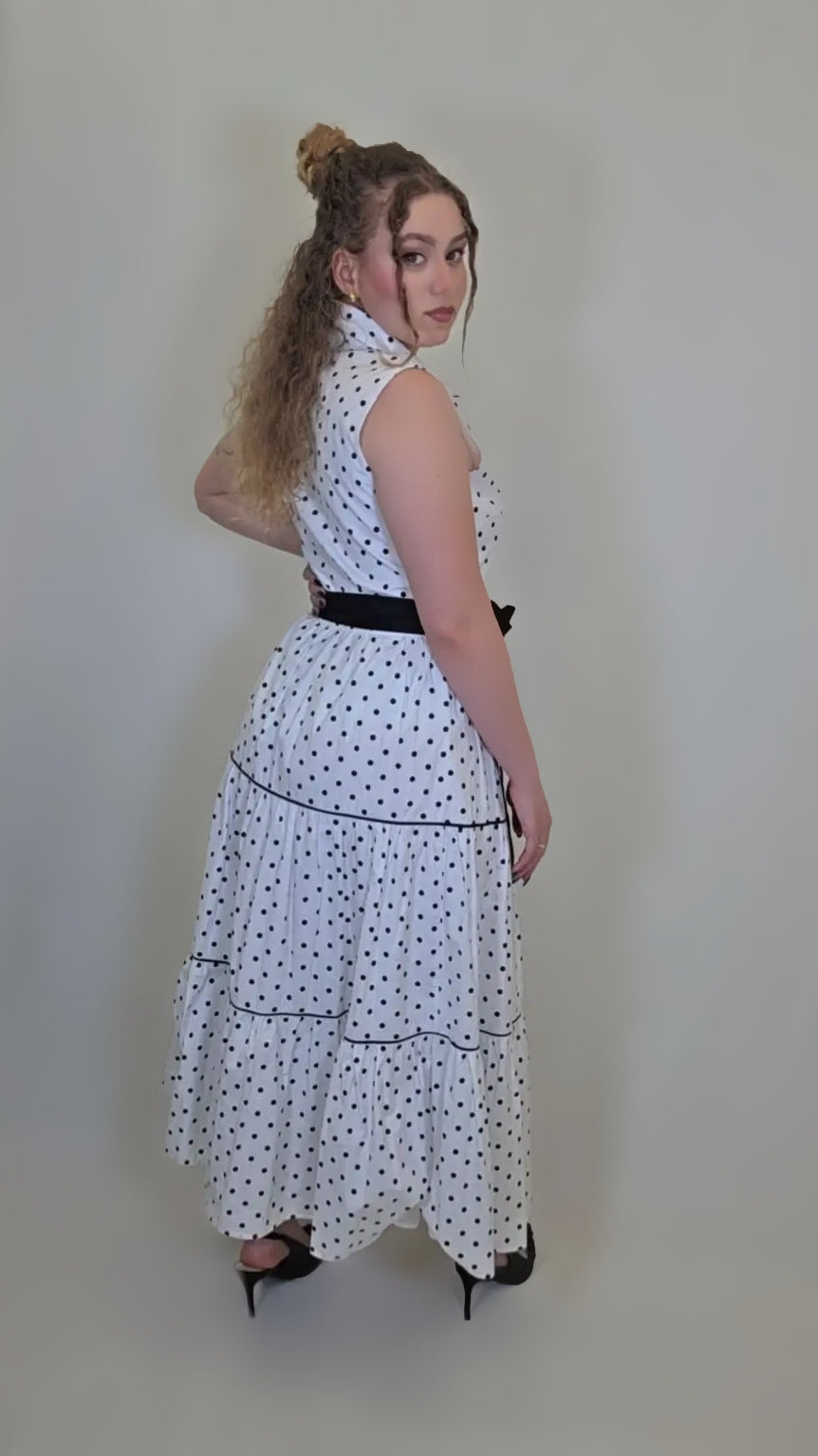 Polka Dot Charm Midi Dress – Belted Retro Edition