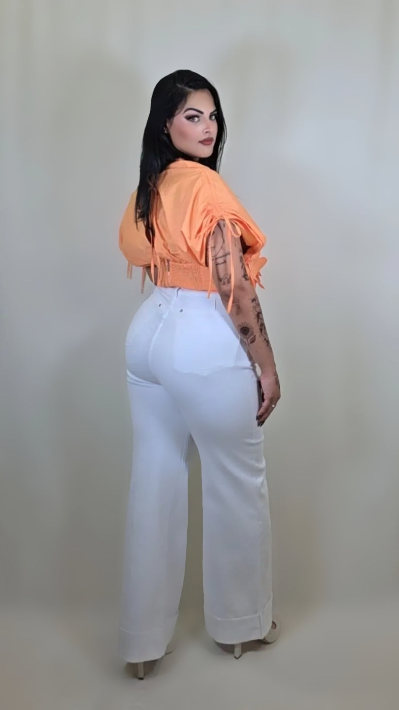 High-Waisted White Slim-Fit Trousers