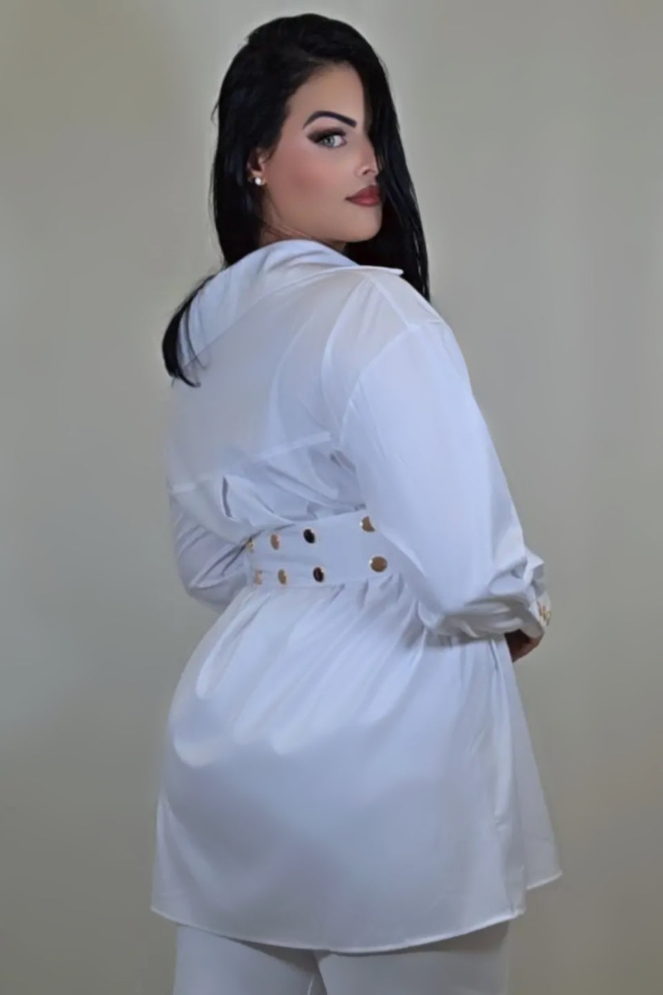 Metal Detail Button Down Shirt Dress