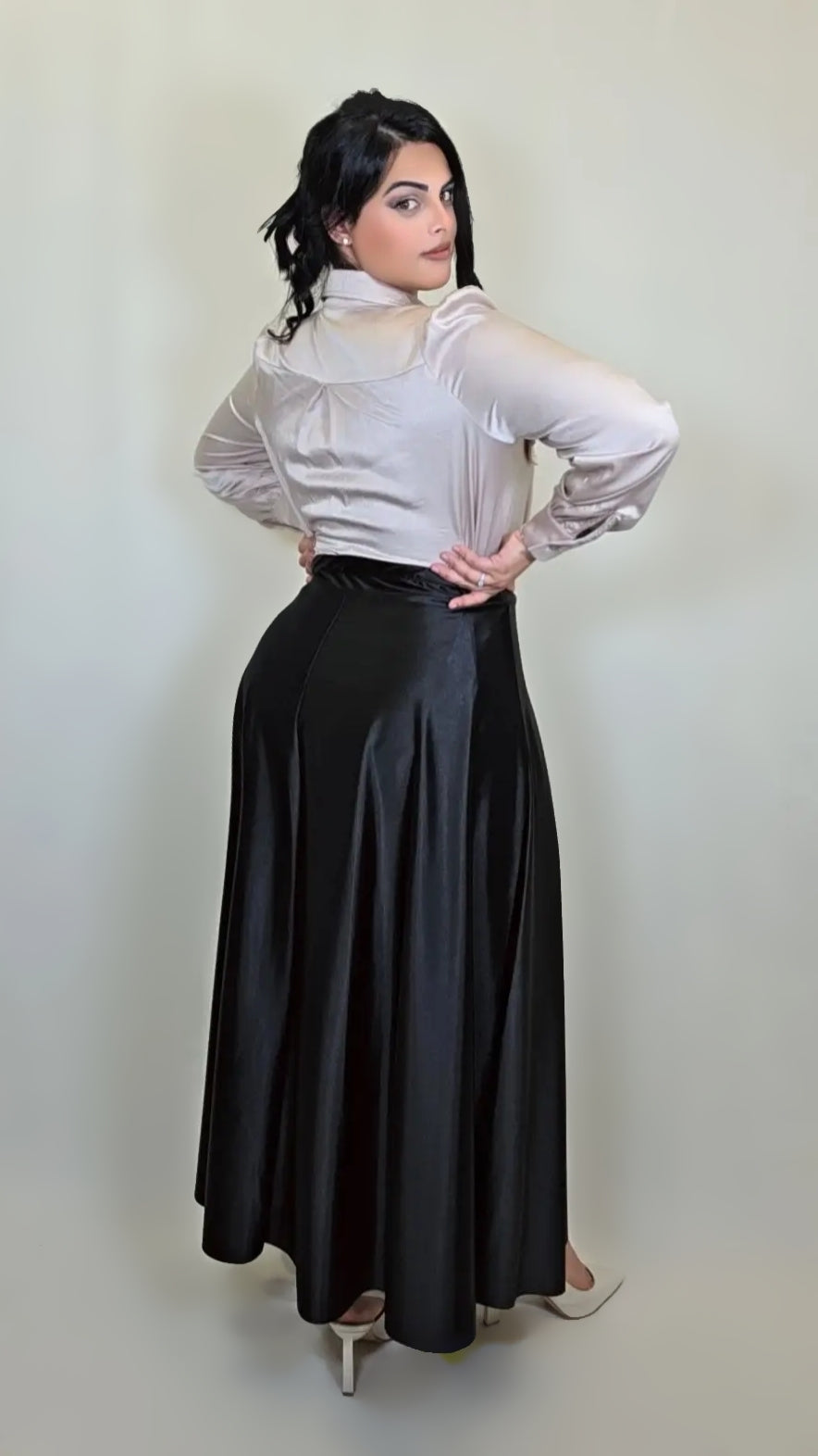 Elegant Pleated Satin Maxi Skirt