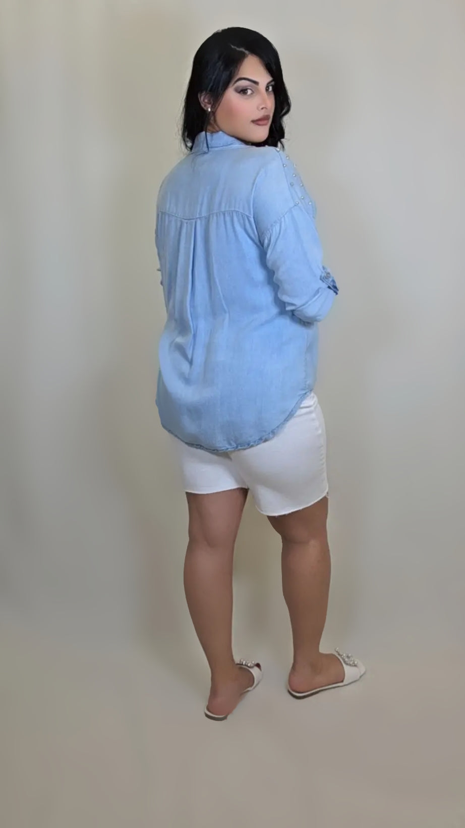 Button Front Long Sleeve Denim Shirt