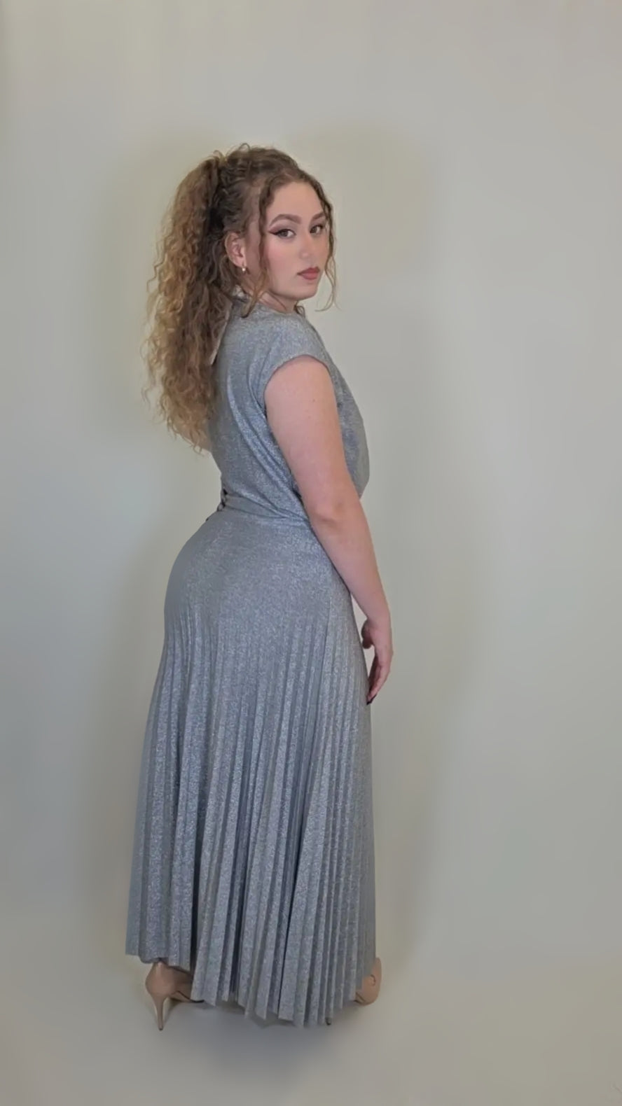 Starlit Glam Pleated 2 Piece Set – Silver Shine Edition