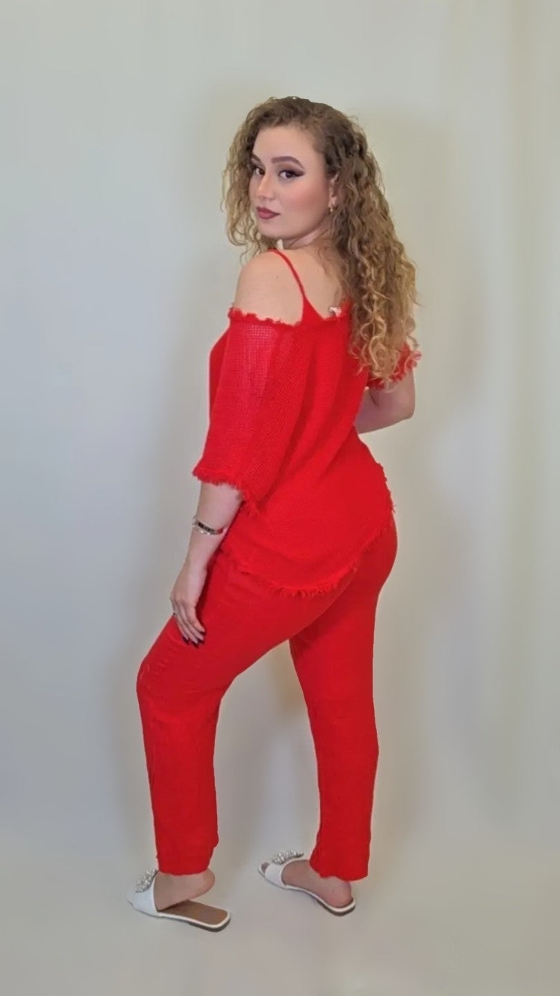 Crimson Chill Textured Two-Piece Set