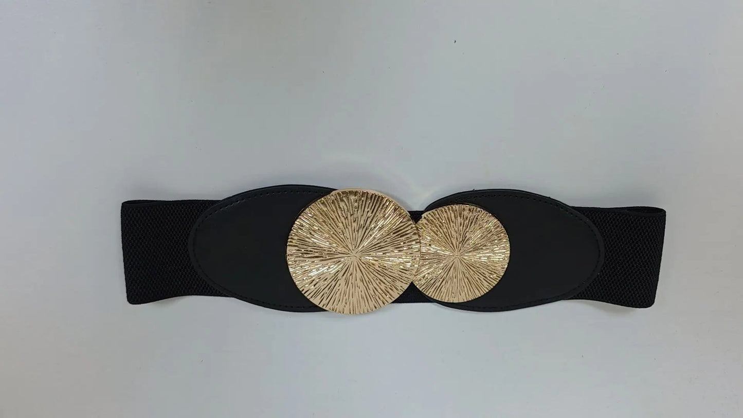 Stretchy Wide Waist Round Metal Belt