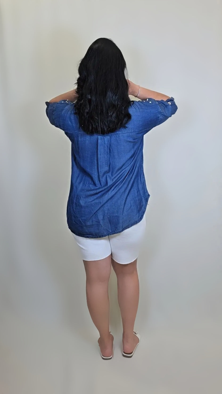 Pearl Beading Button Down Long Sleeve Shirt