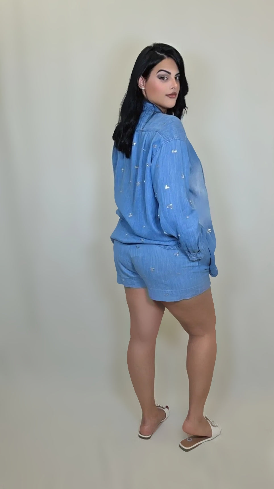 Button Down Shirt Two Piece Denim Set