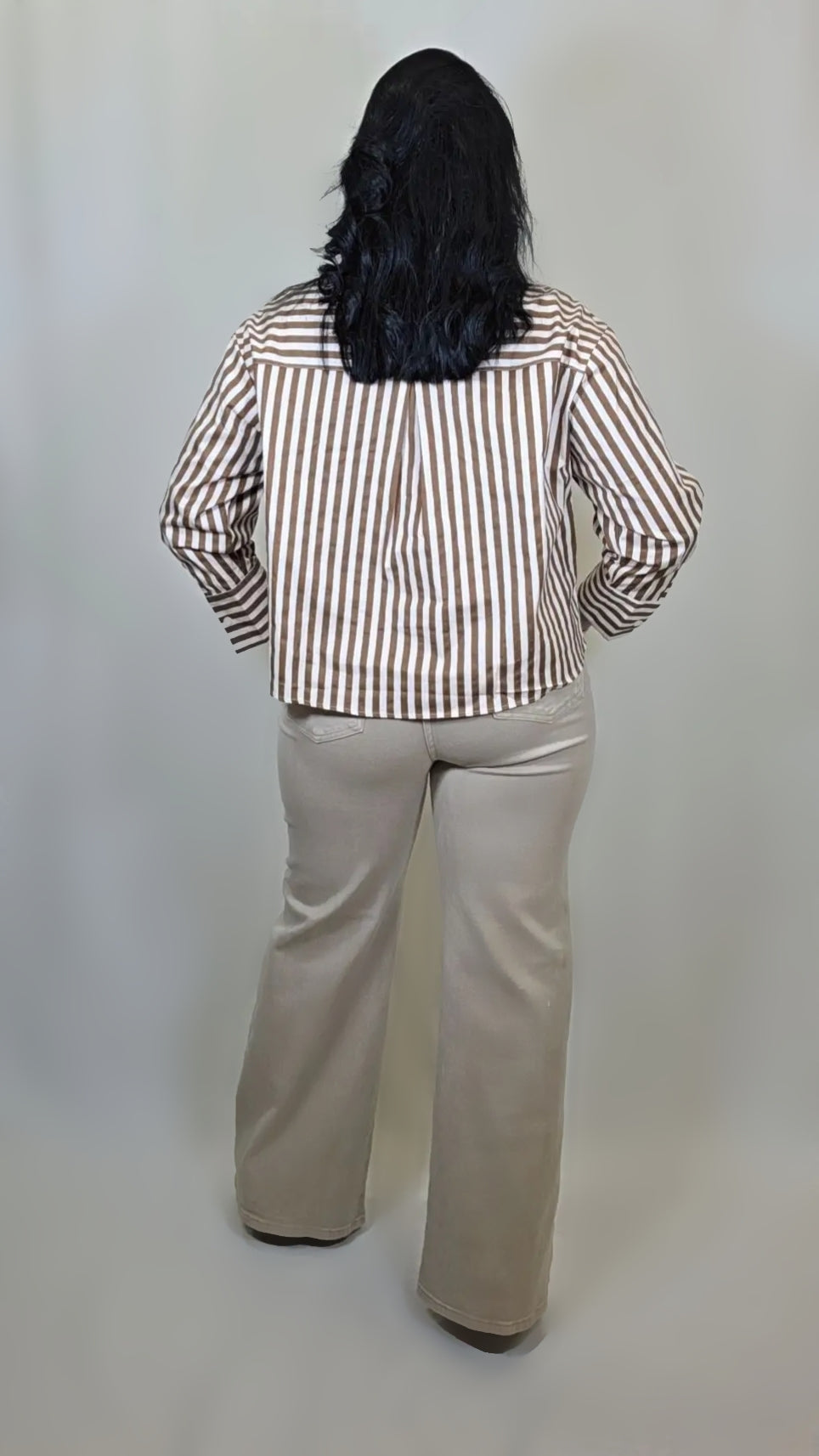 Long Sleeve Striped Blouse With Chocolate Vest