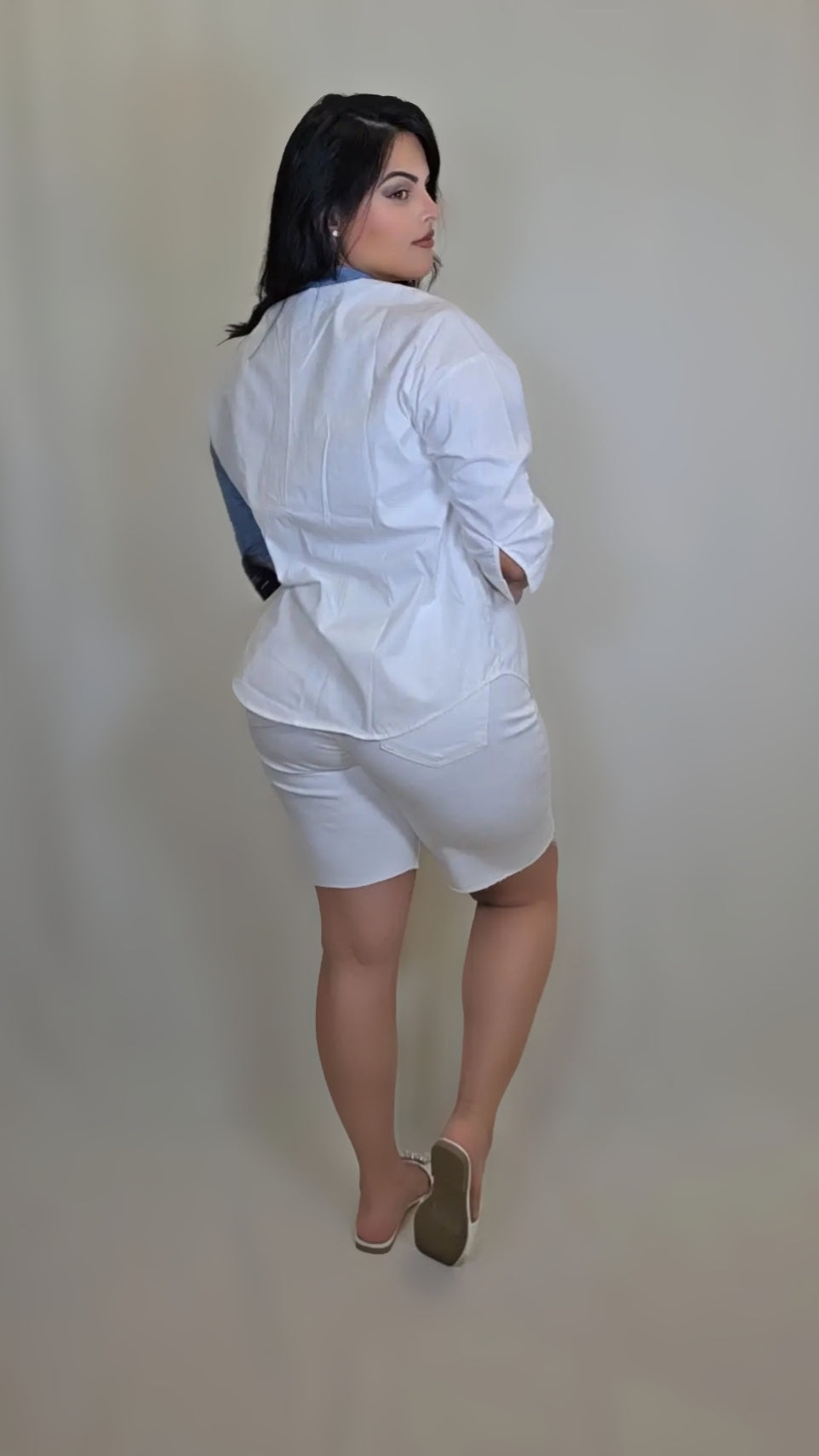 Denim Hearts Button Down Long Sleeve Shirt