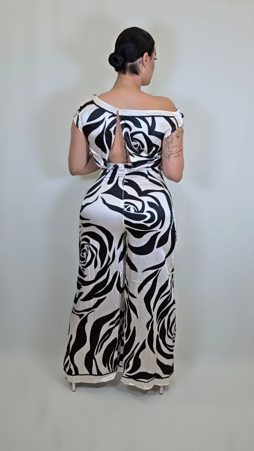One Shoulder Abstract Jumpsuit