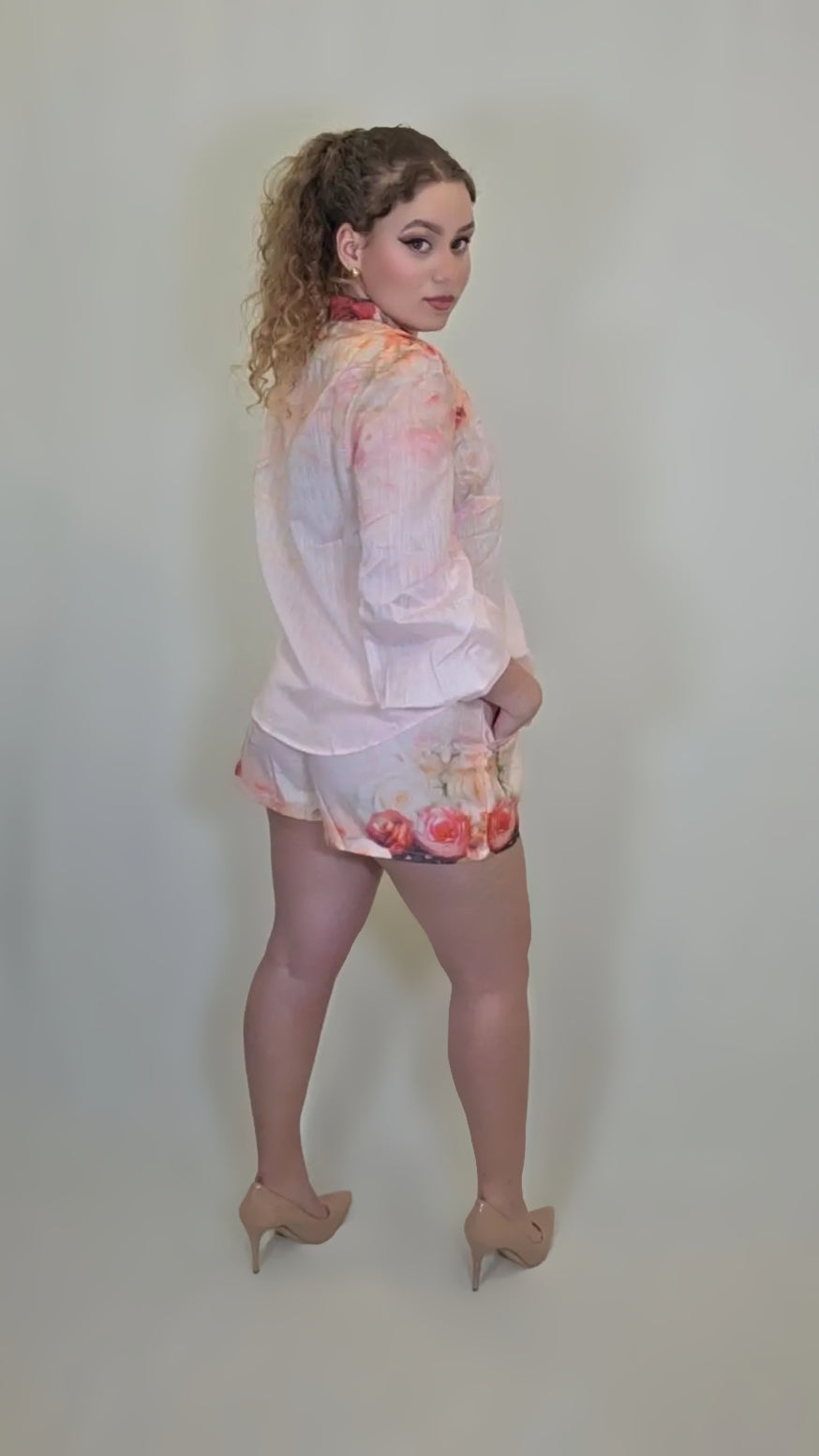 Sunset Bloom Belted Short Set