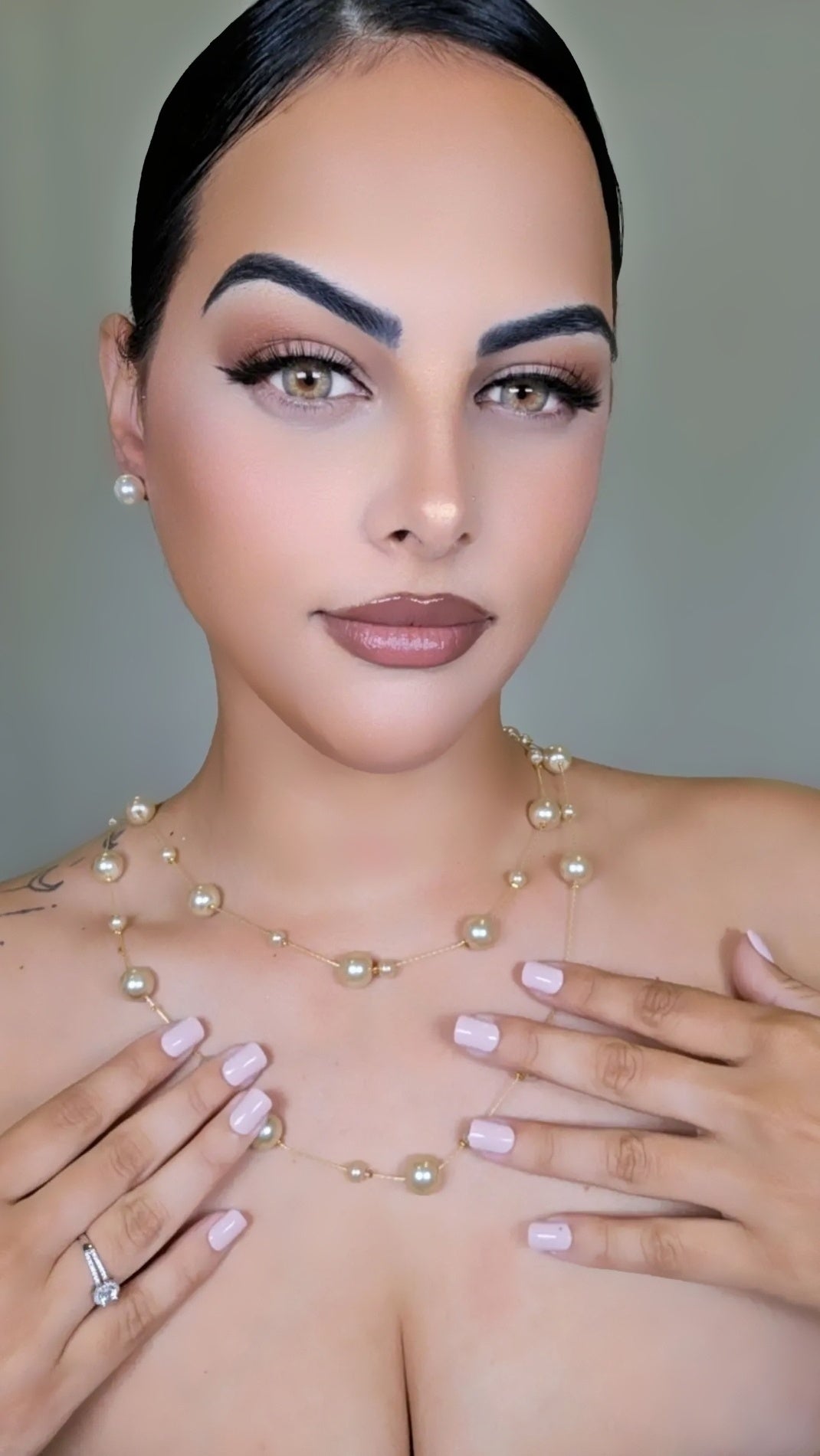 Double Strand Pearl Necklace and Earrings