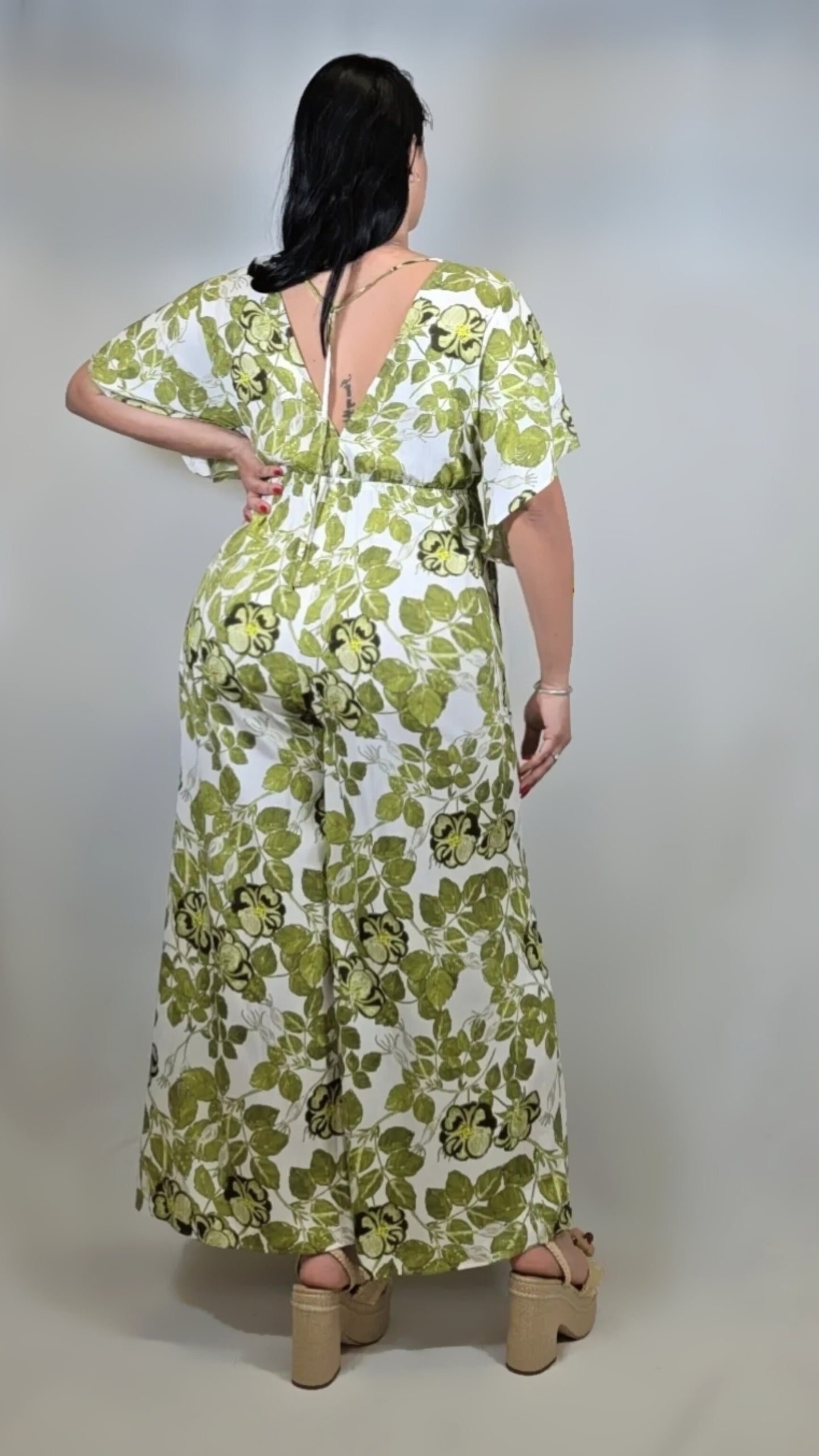 Floral Print Front Tie Kimono Jumpsuit