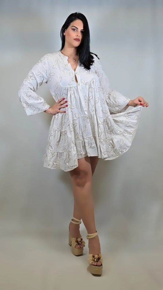 Boho Vintage Lace Cotton Mini Dress