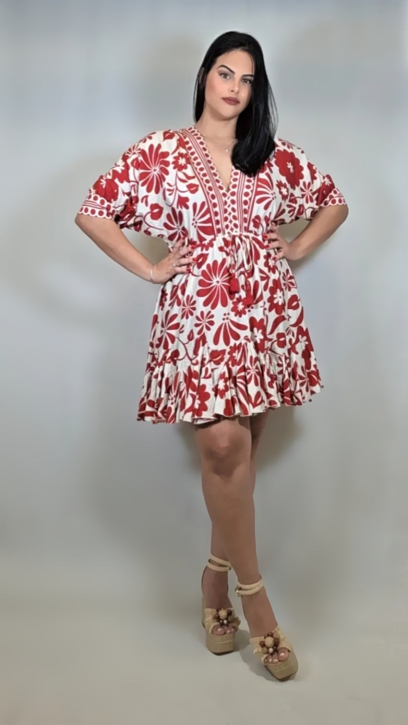 Flower Print Mini Swing Dress