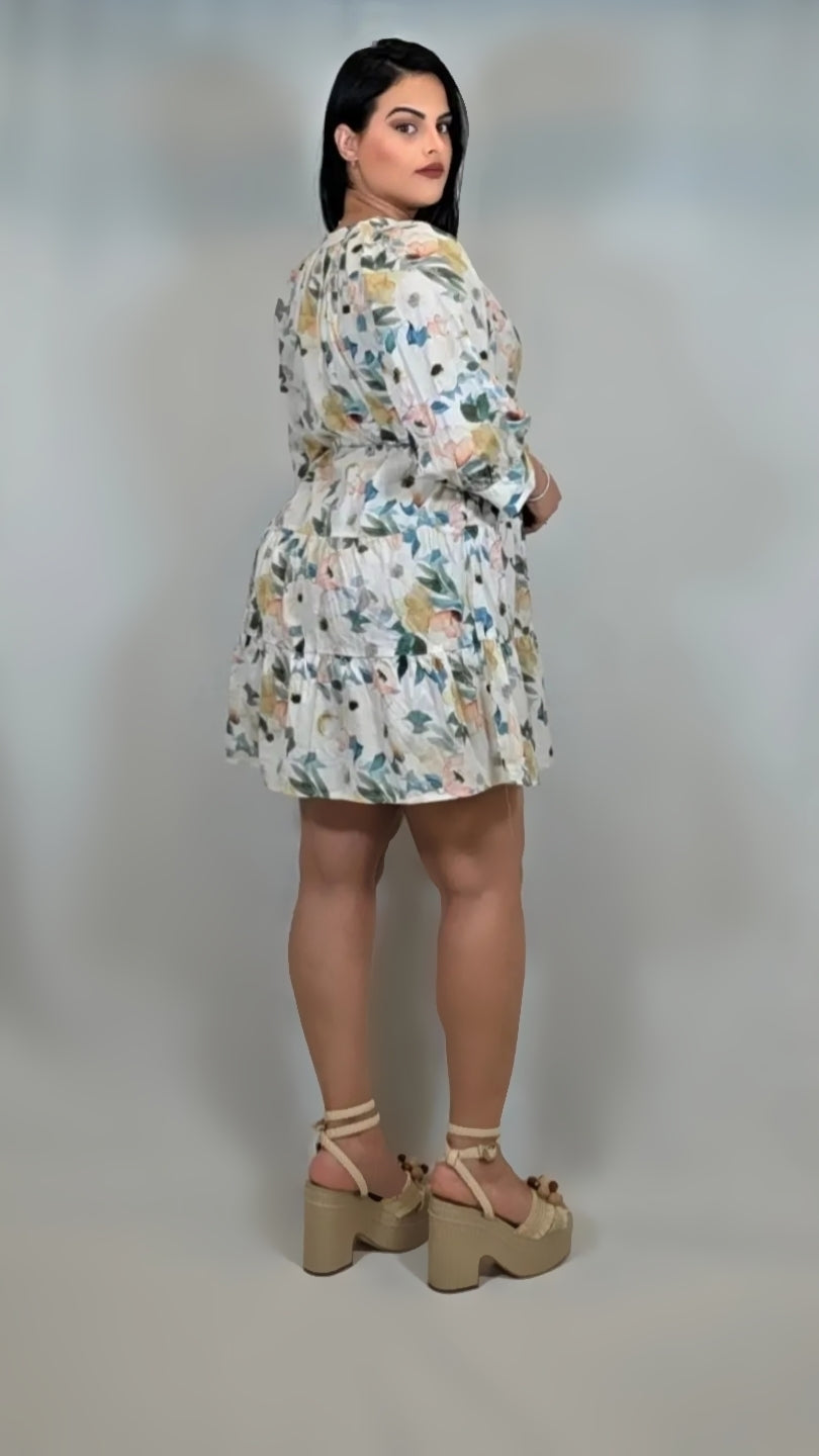Off White Multi Floral Mini Dress