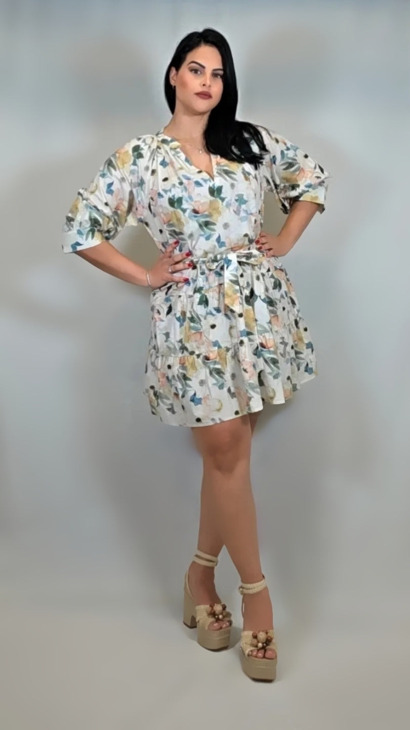 Off White Multi Floral Mini Dress