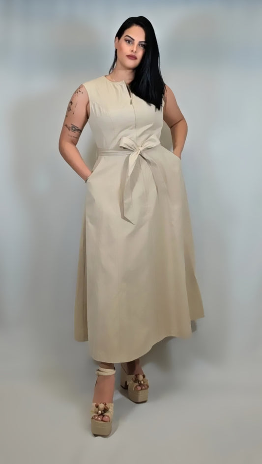 Sleeveless Front Zipper Nude Dress