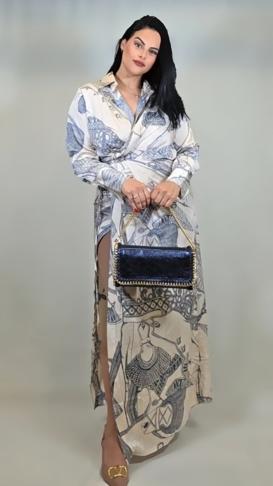 Long Sleeve Open Front Maxi Dress