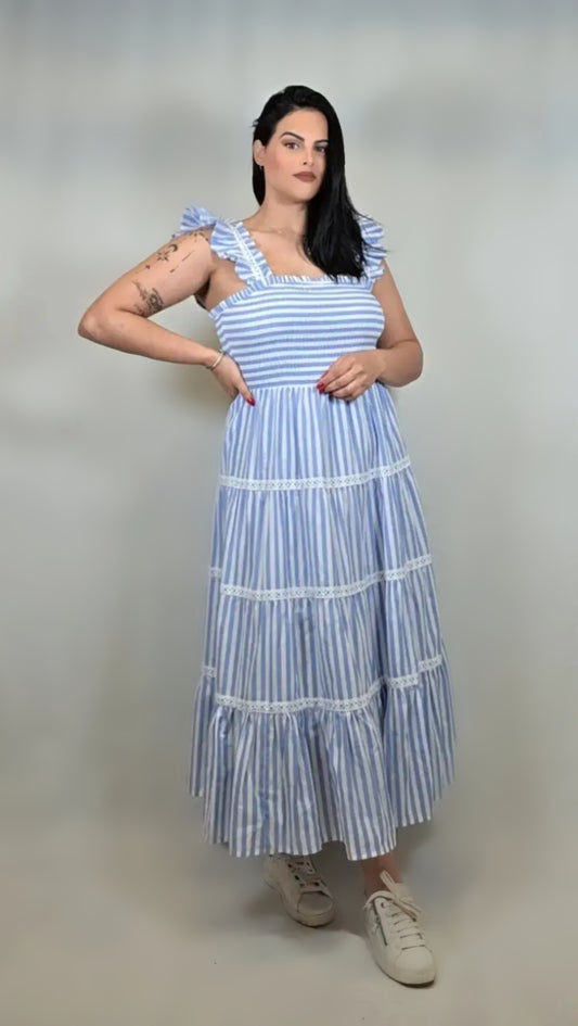 Light Blue Stripped Midi Dress