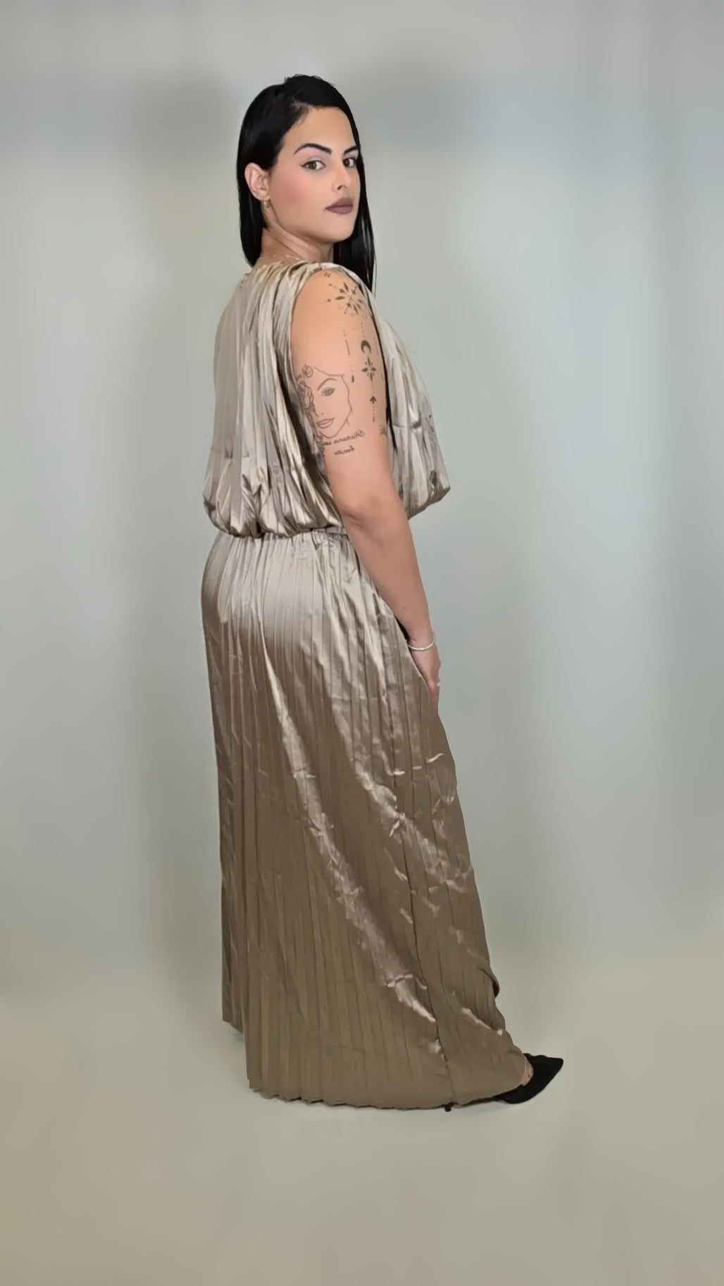 Satin Plisse Wide Leg Pant Set