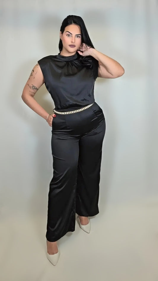 Satin Halter Wide Leg Jumpsuit Success