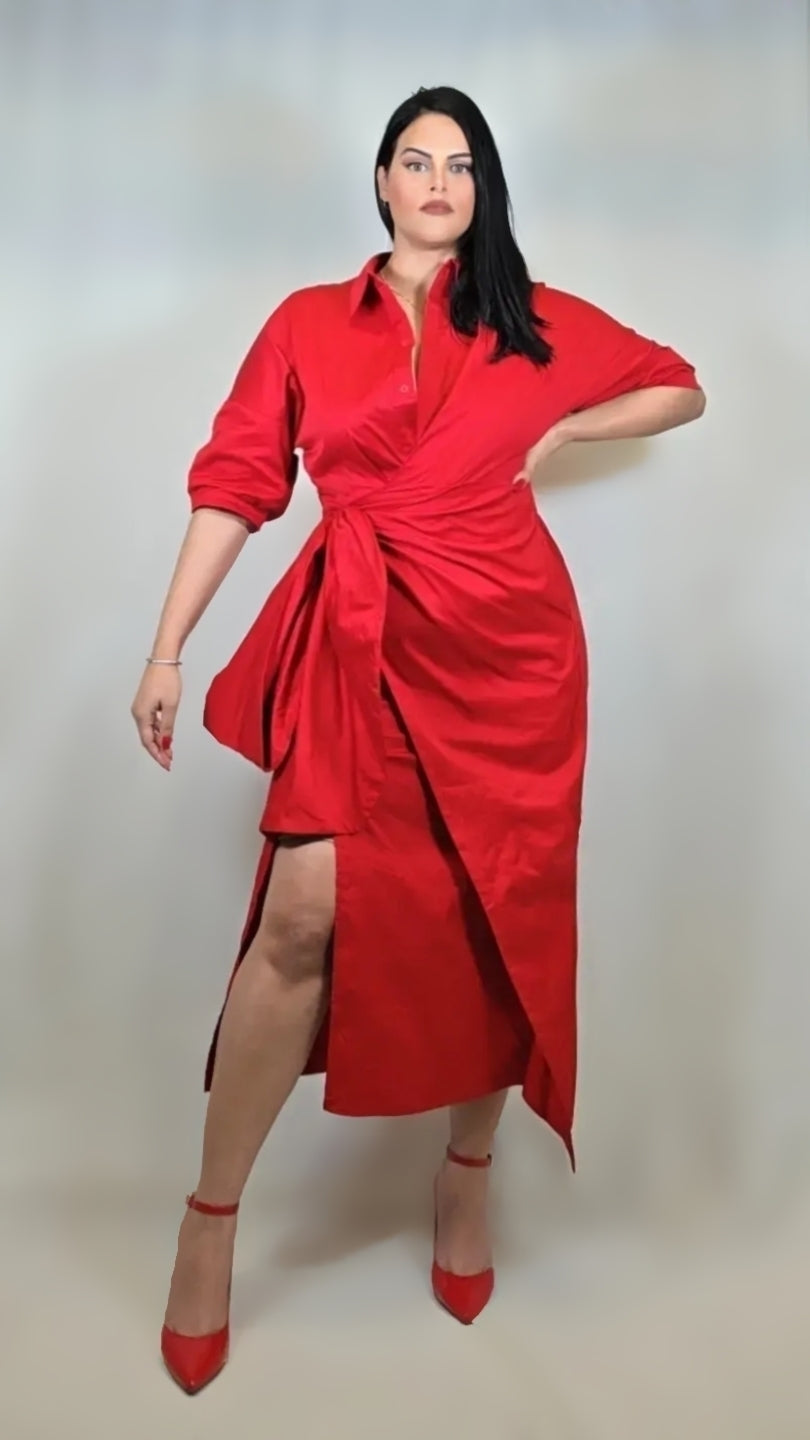 Red Fitted Shirt Dress