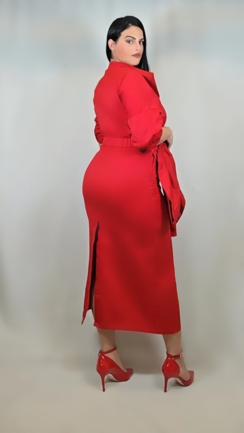 Red Fitted Shirt Dress