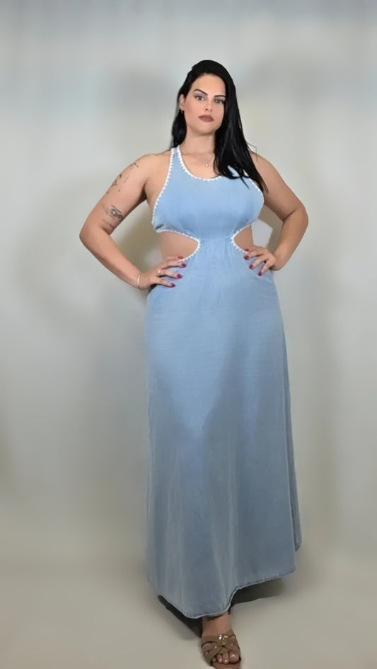 Sleeveless Blue Cutout Maxi Dress
