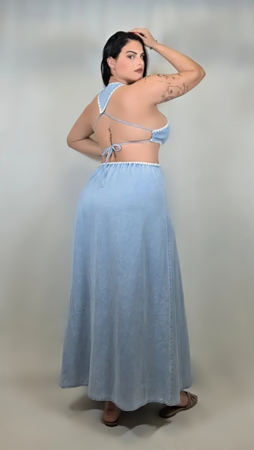 Sleeveless Blue Cutout Maxi Dress