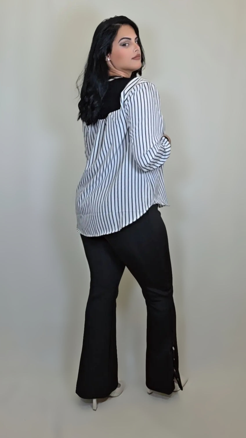 Elegant Striped Blouse With Pants