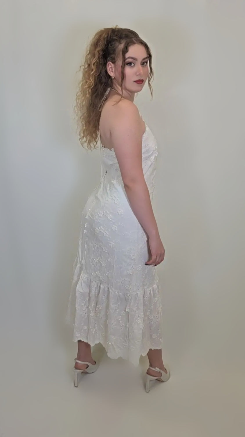 Lace Mermaid Midi Dress – White Romance