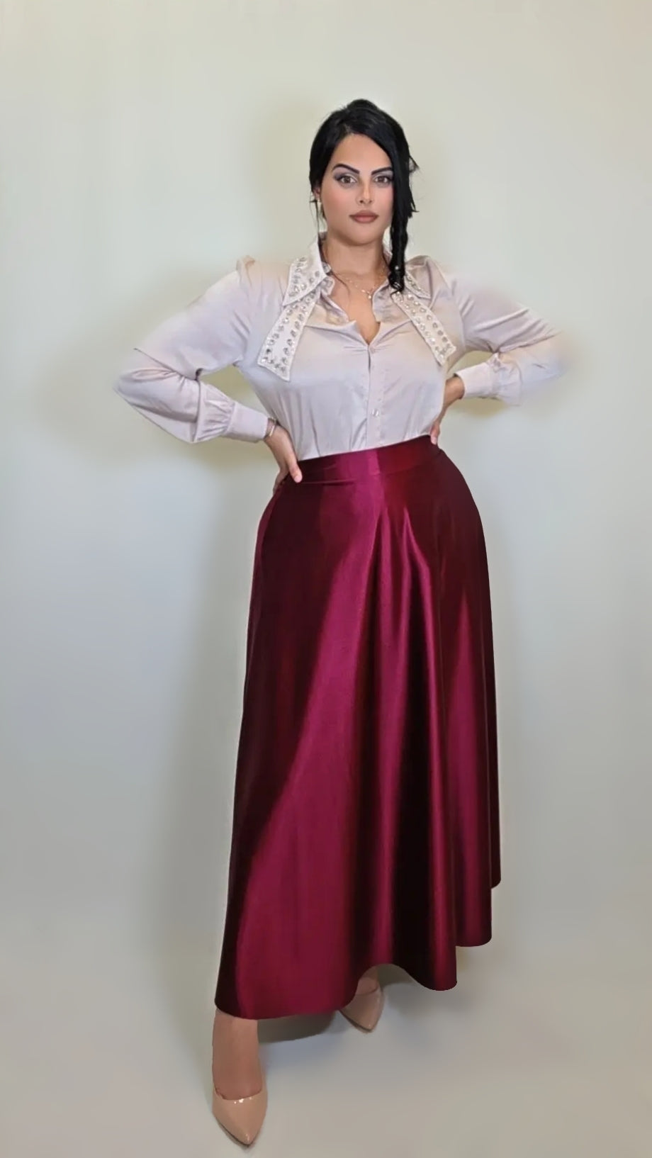 Elegant Pleated Satin Maxi Skirt