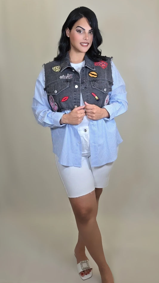 Patch Denim Long Sleeve Shirt