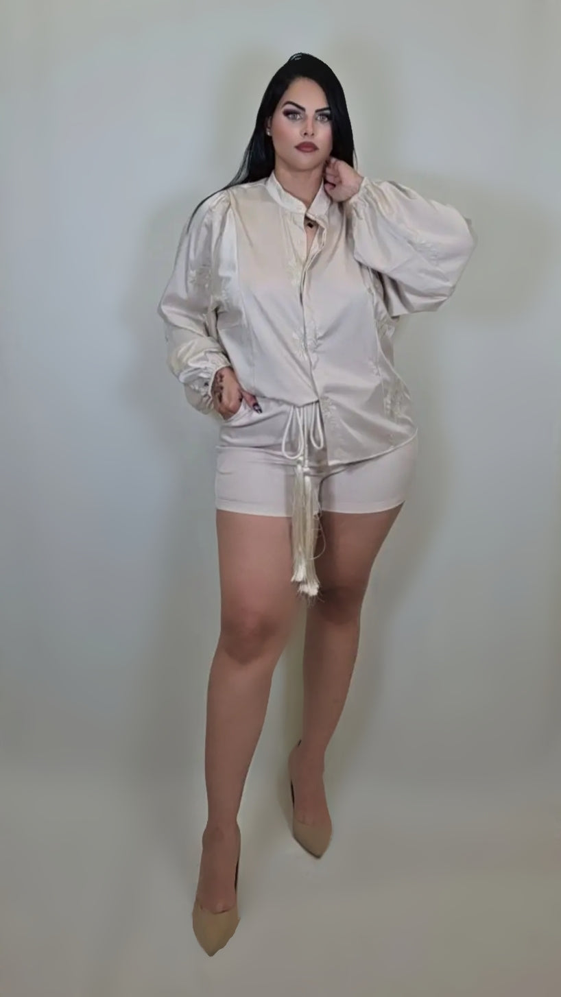 Satin 2 Piece Blouse With Short