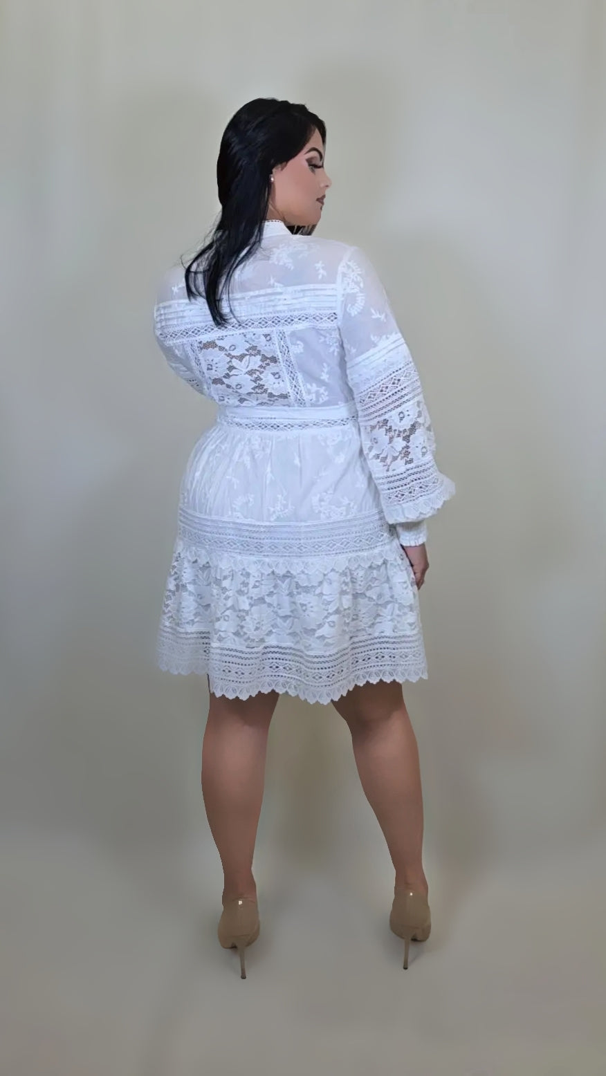 Summer White Short Dress Women Elegant Lace Stitching