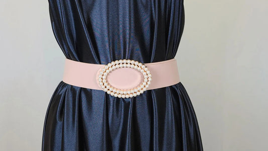 Shiny Rhinestone Belt With Pearls