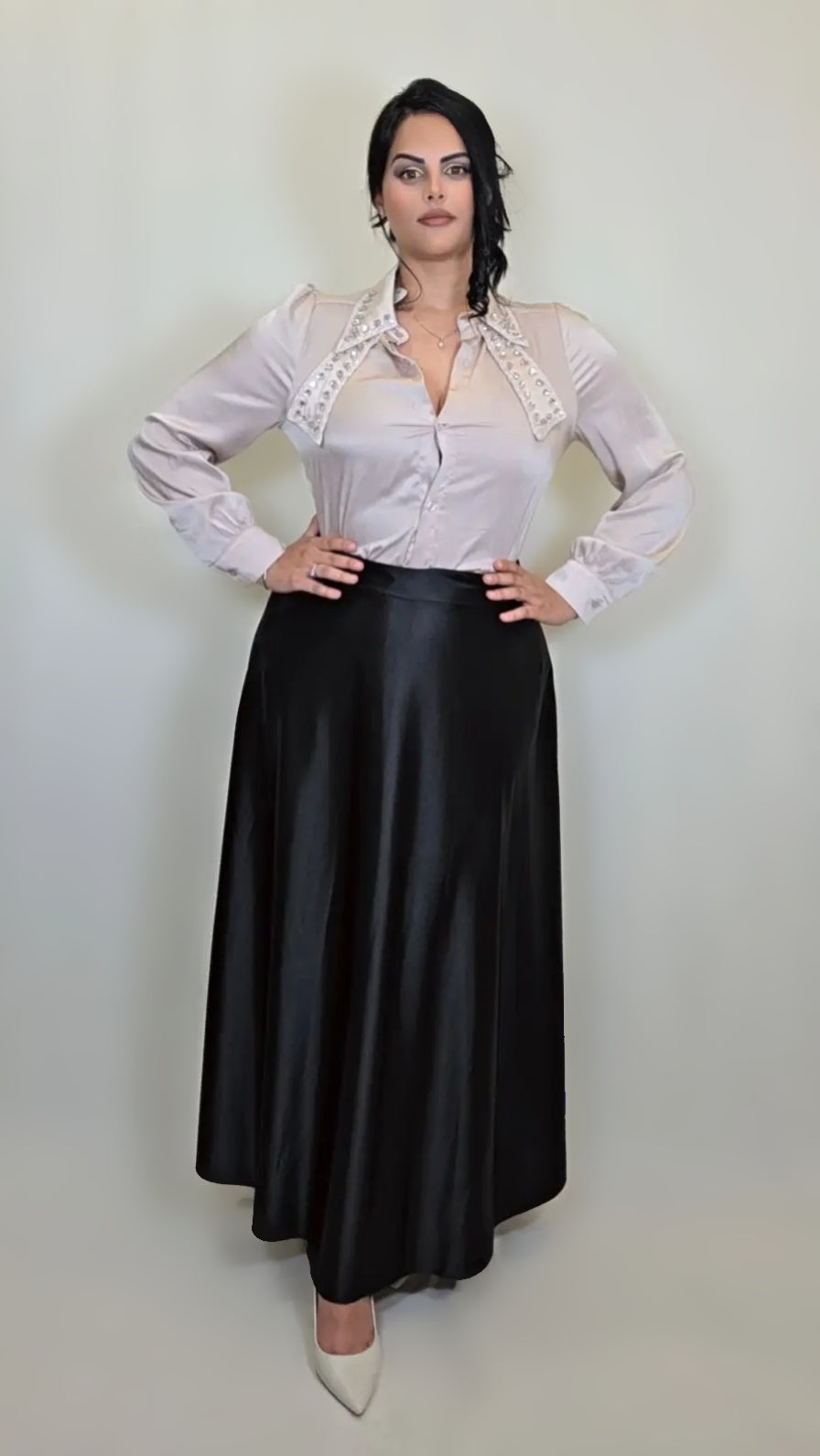 Elegant Pleated Satin Maxi Skirt