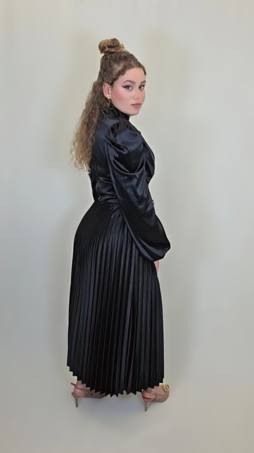 Midnight Luxe Pleated Set – Satin Edition