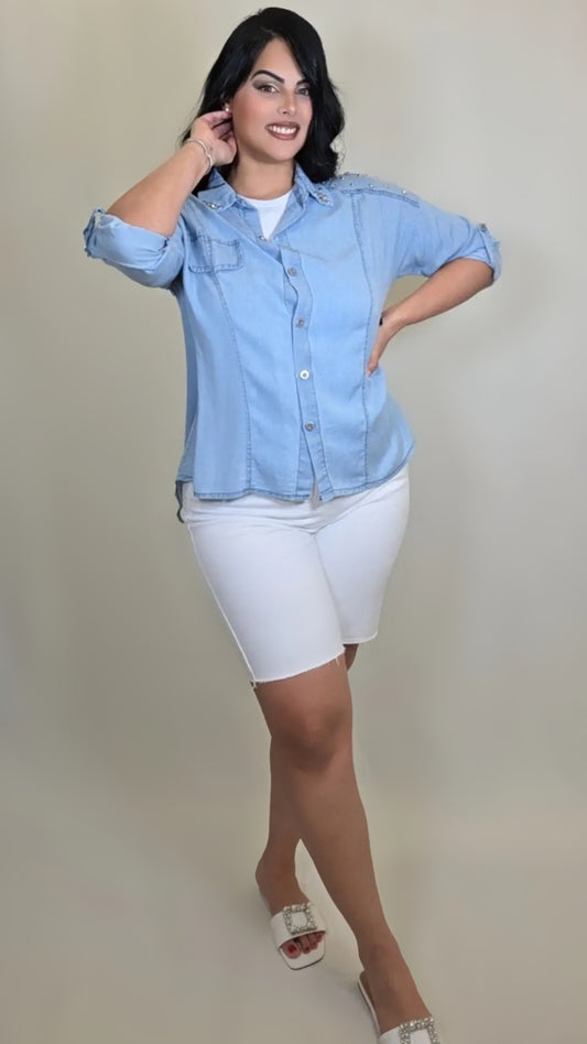 Button Front Long Sleeve Denim Shirt